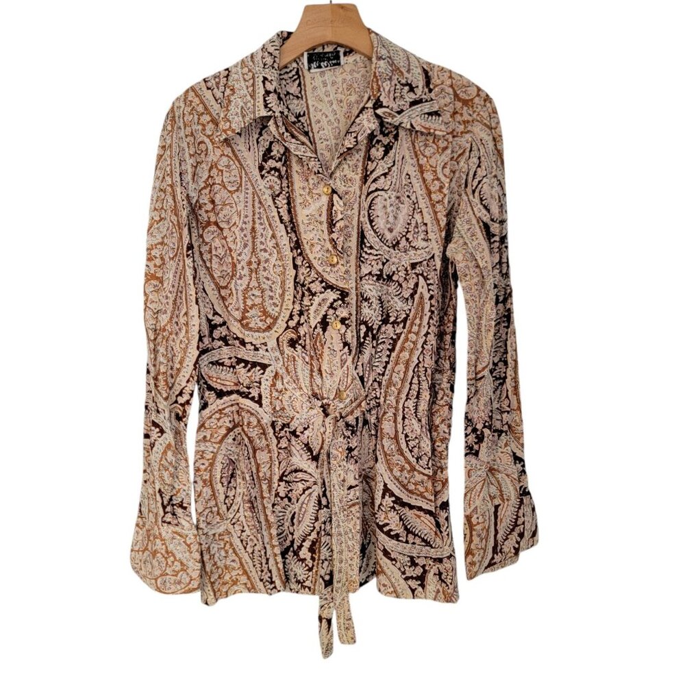 VTG 70’s Mr. Winn Teddi Of California  GrannyCore Secretary‎ Geek Blouse SZ M
